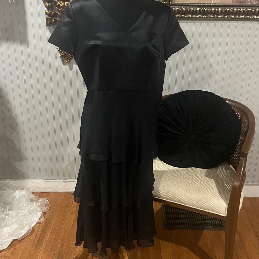 Options By Shani Layered Little Black Dress 14 midi length polyester, and silk.